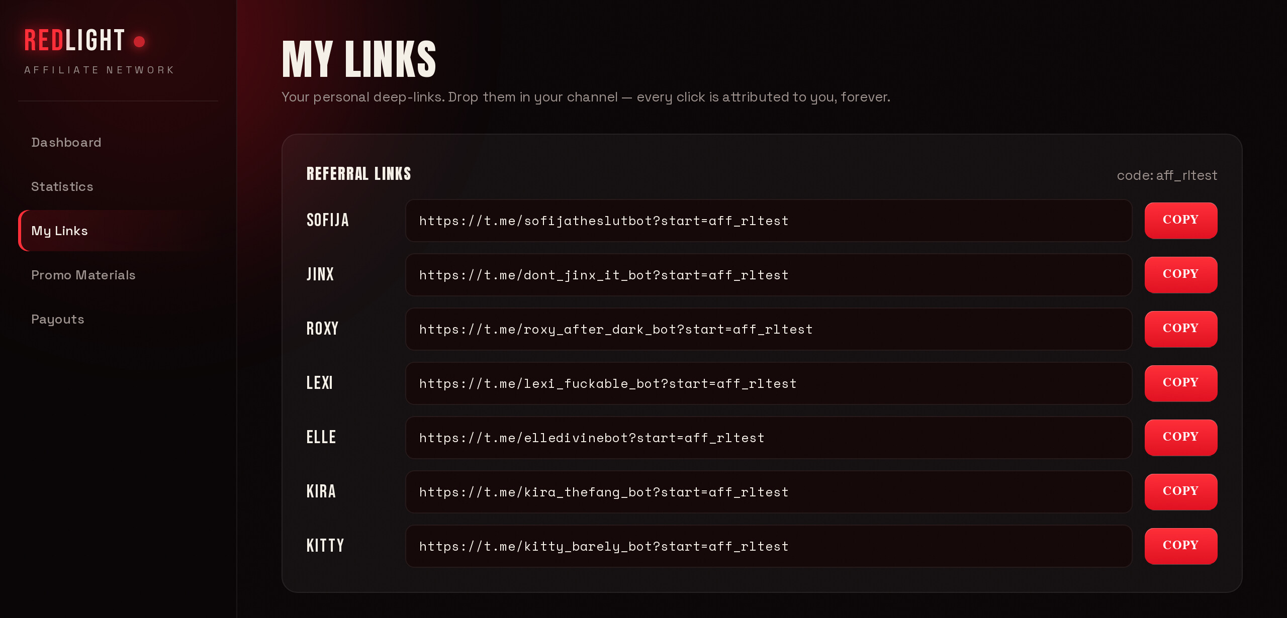 REDLIGHT partner dashboard
